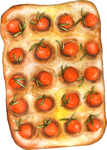 Focaccia with rosemary and tomatoes